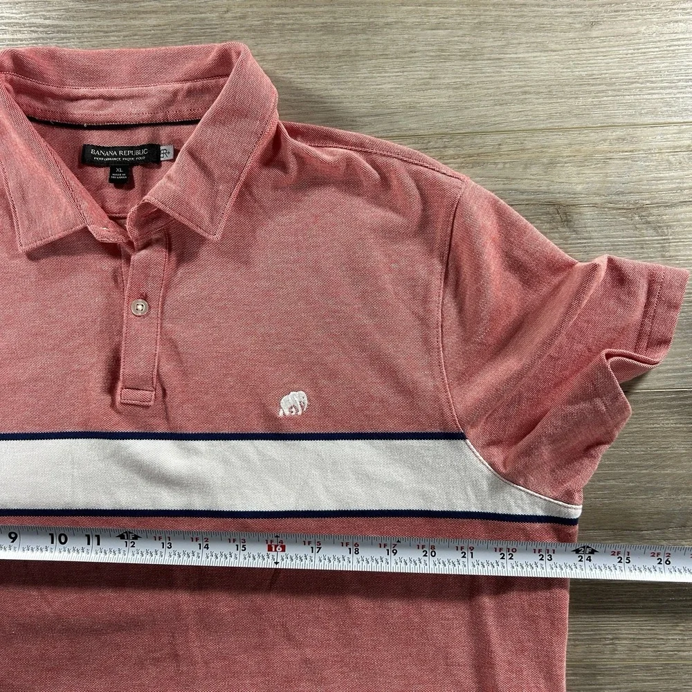 Banana Republic Mens XL Performance Pique Polo Shirt Stripe Pocket Logo